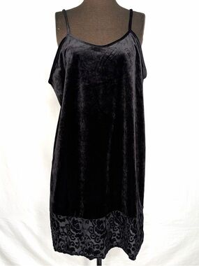 Black Velvet Slip Dress Burnout Hem Goth Dark Feminine Y2K Midi